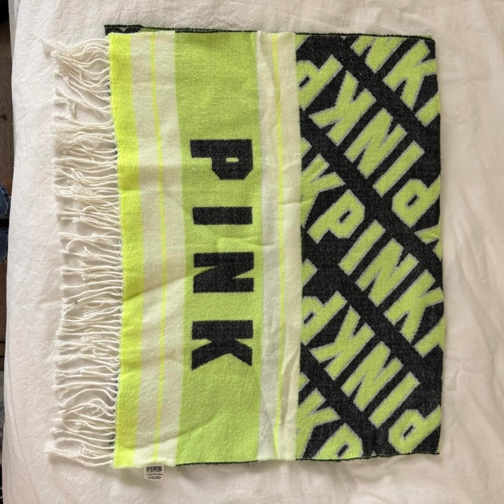 Neon green and black Victoria's Secret PINK scarf 27 x 88 in | 69 x 225 CM - Picture 2 of 8
